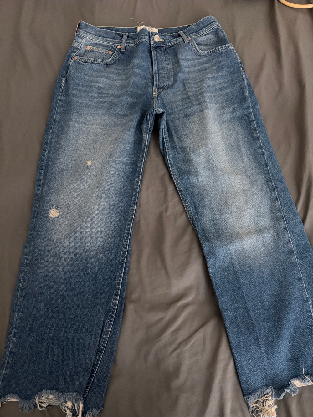 We the Free - Women’s Blue Distressed Straight-Leg Jeans